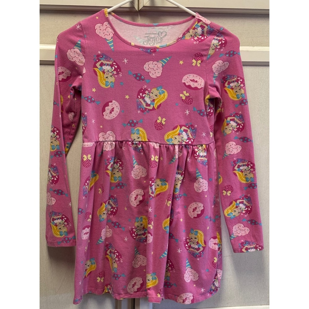 JoJo Siwa Girls Long Sleeve Dress Pink Donut Strawberry Size 10/12